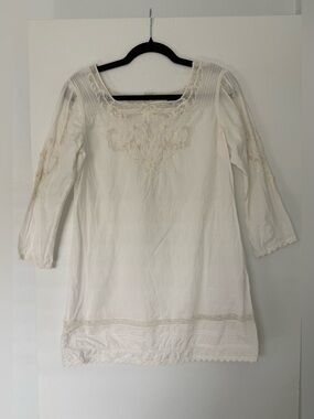 Peruvian Connection Off White Embroidered Cotton Dress/Tunic Size 8